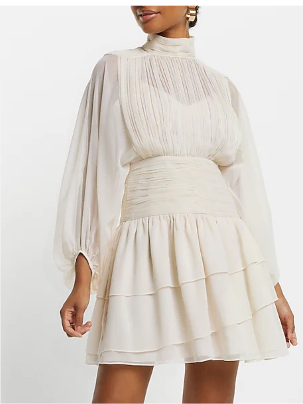 Express Ivory Tiered Mini Dress